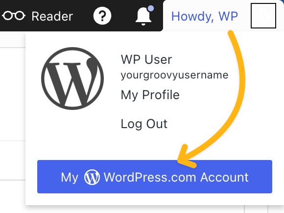 WordPress.com profile menu with the account settings entry highlighted