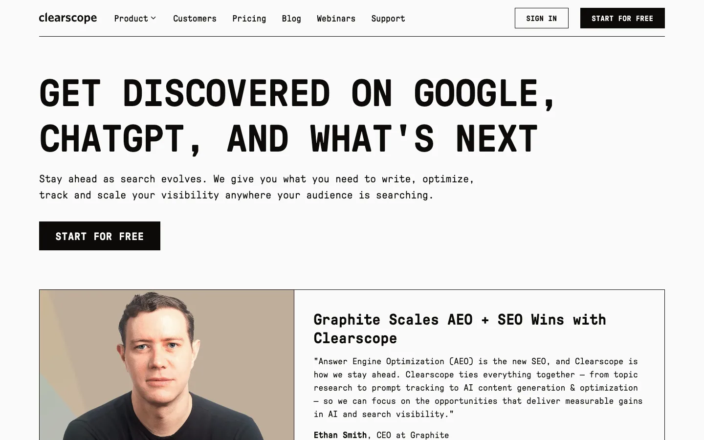 Clearscope official homepage, captured 2026-10-25