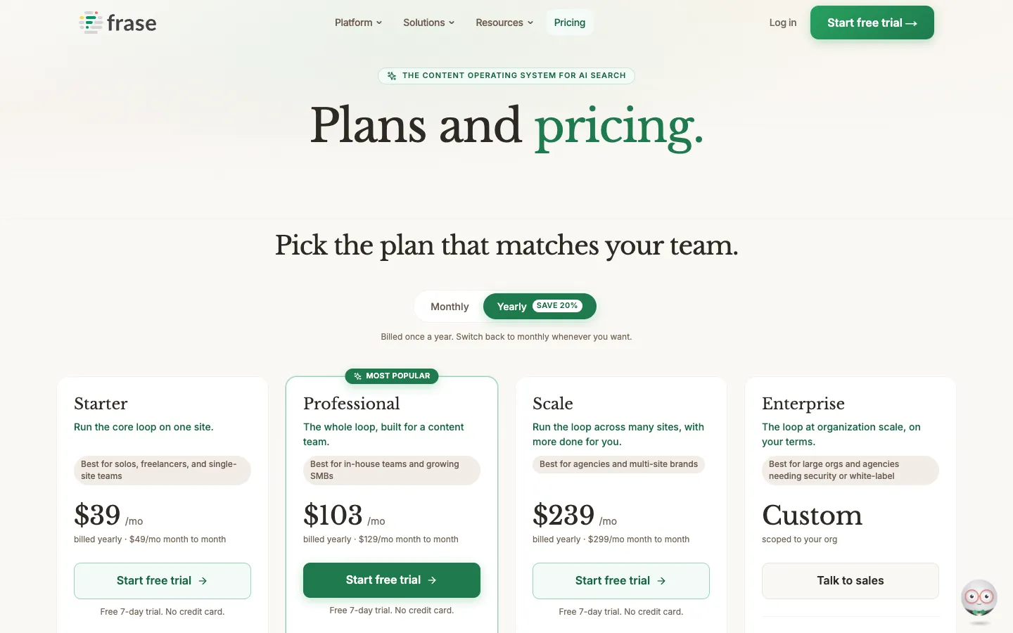 Frase Official pricing and plan details