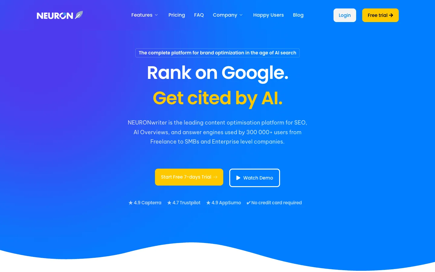 NeuronWriter official homepage, captured 2026-10-25