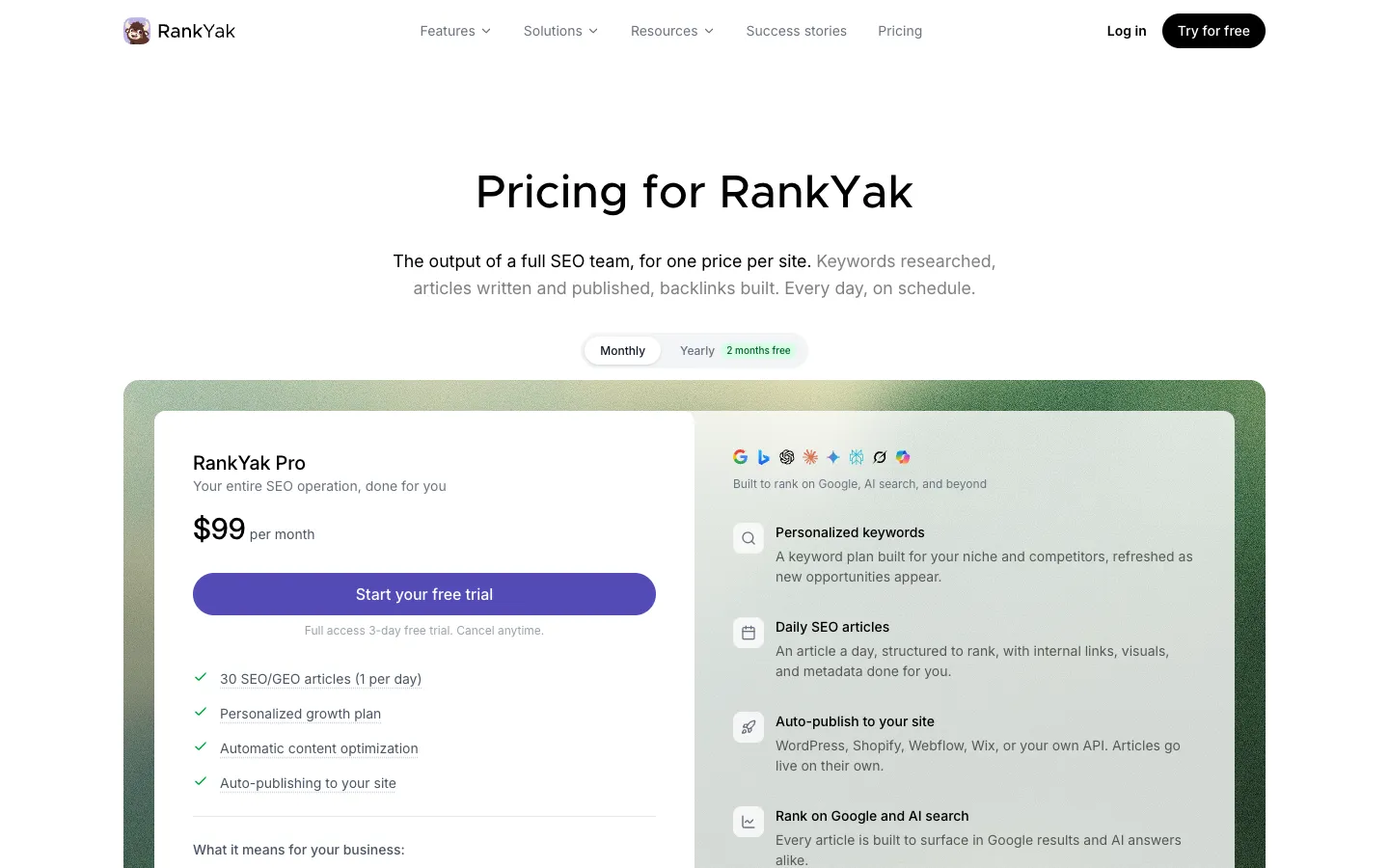 RankYak Official pricing and plan details