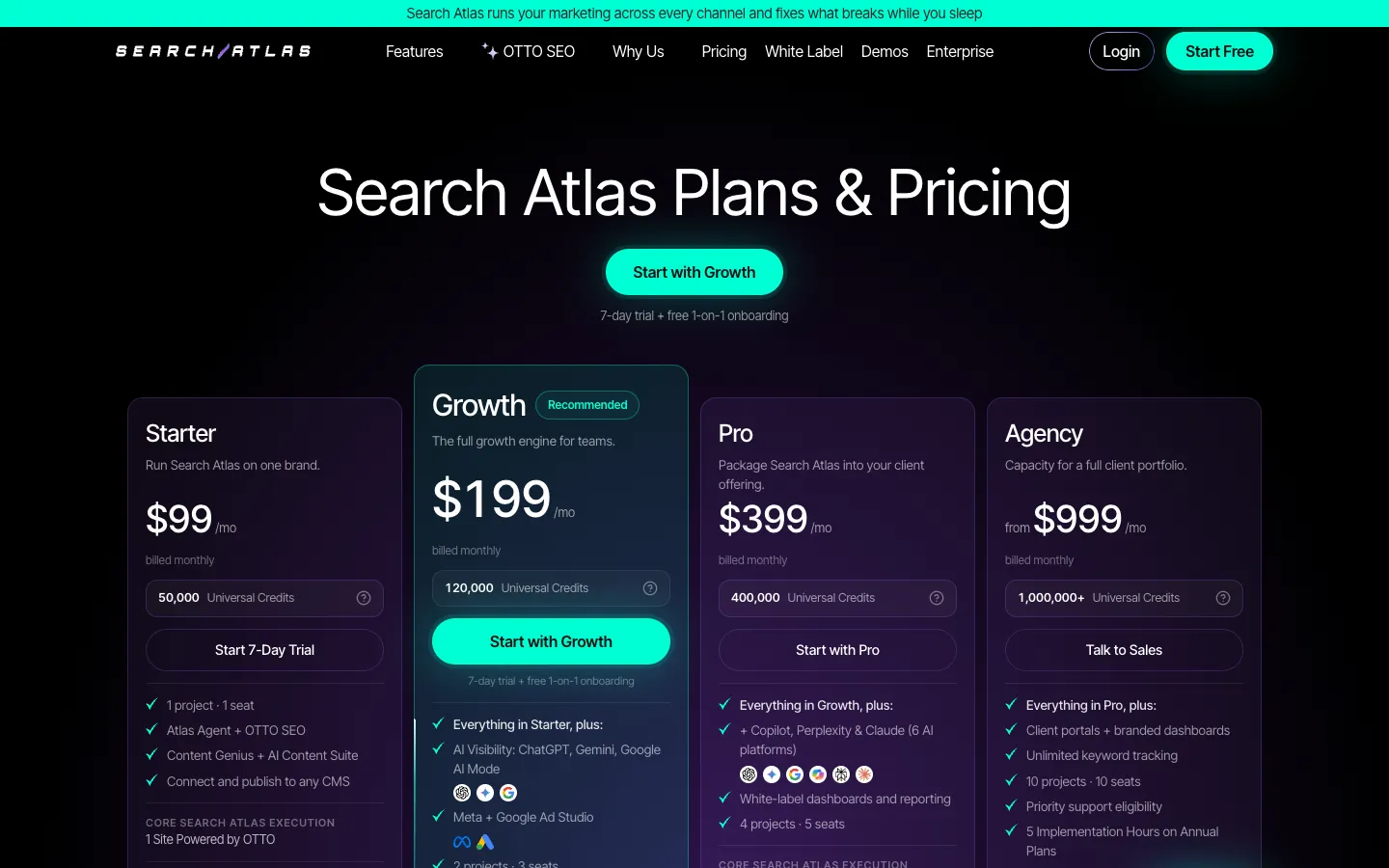 Search Atlas / OTTO SEO Official pricing and plan details