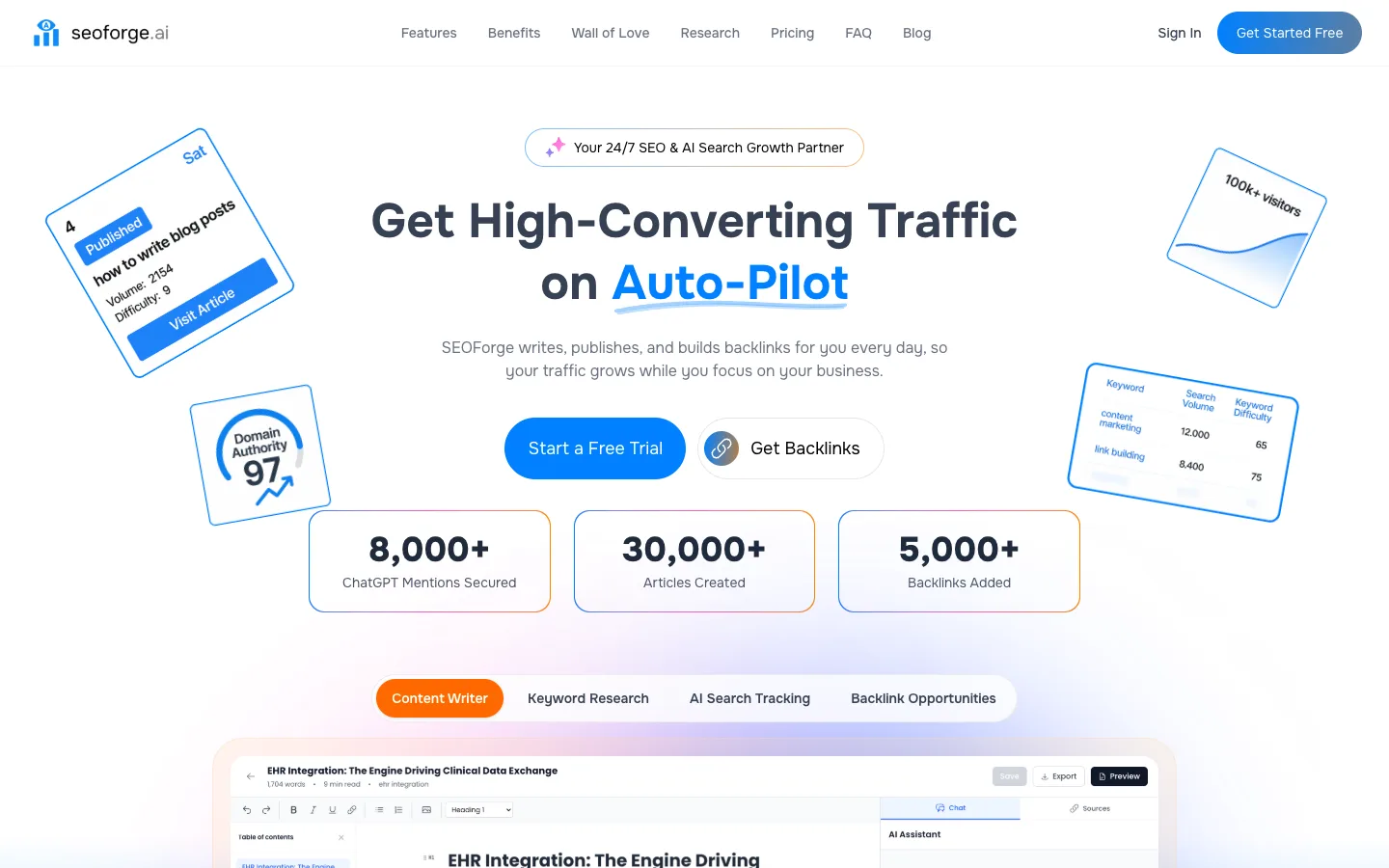 SEO Forge AI official homepage, captured 2026-10-25