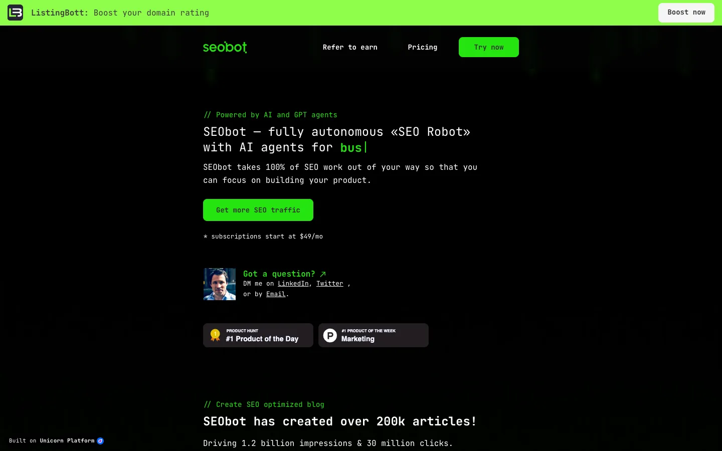 SEObot.ai official homepage, captured 2026-10-25