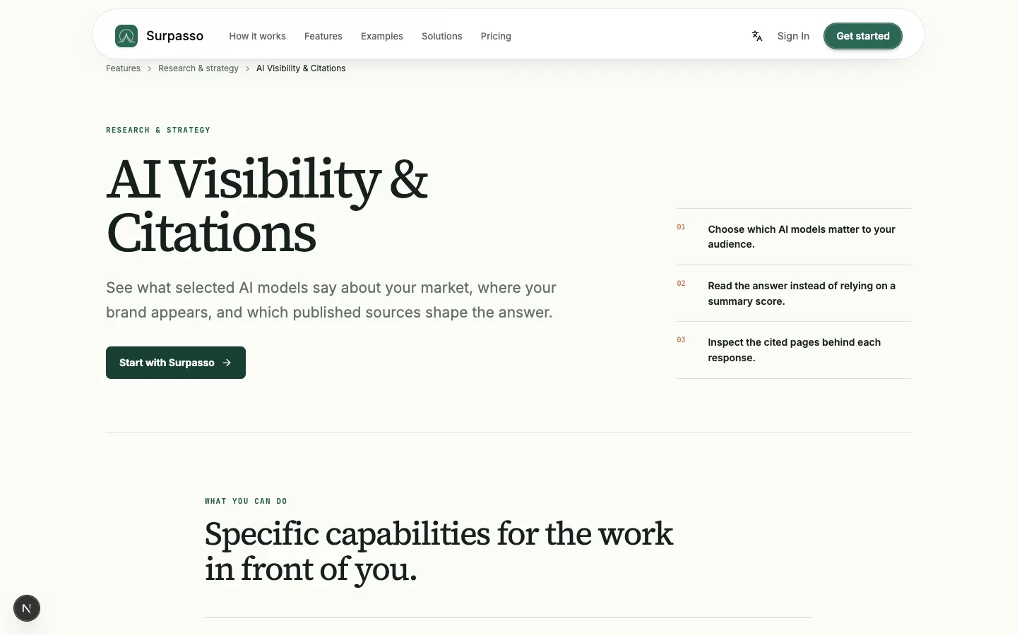 Surpasso AI visibility and citation research